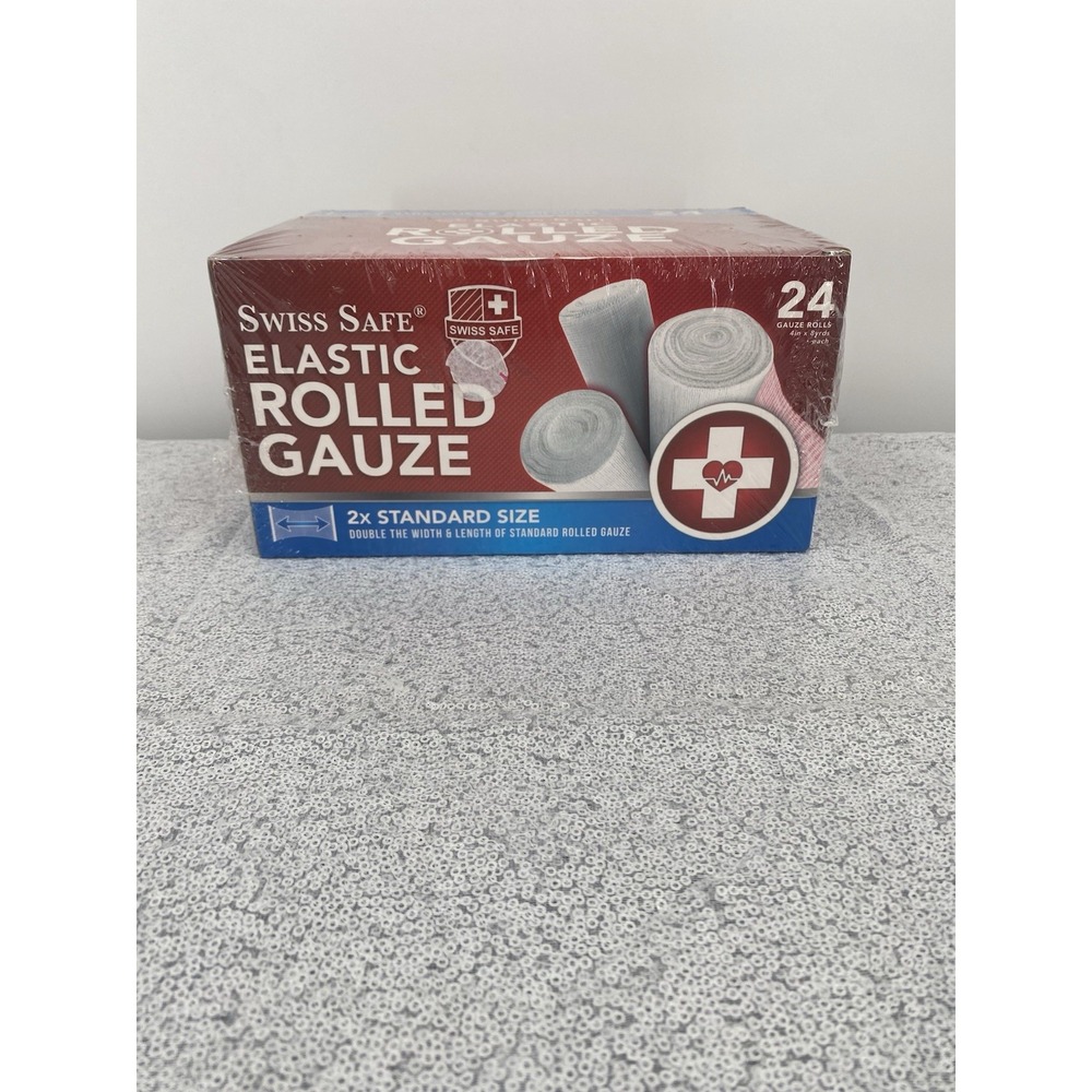 Swiss Safe Long Elastic Stretch Gauze Rolls, 4 Inch × 8 Yards, (24 Pack)